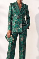Load image into Gallery viewer, Floral Dark Green Jacquard 2-Piece Peak Lapel Prom Suits with Pocket