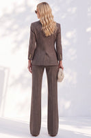 Load image into Gallery viewer, Brown Striped 2-Piece Peak Lapel Double Breasted Business Suits with Pocket