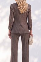 Load image into Gallery viewer, Brown Striped 2-Piece Peak Lapel Double Breasted Business Suits with Pocket