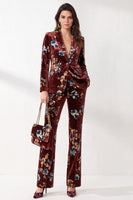 Load image into Gallery viewer, Rust Floral Peak Lapel 2-Piece Velvet Prom Suits with Pocket