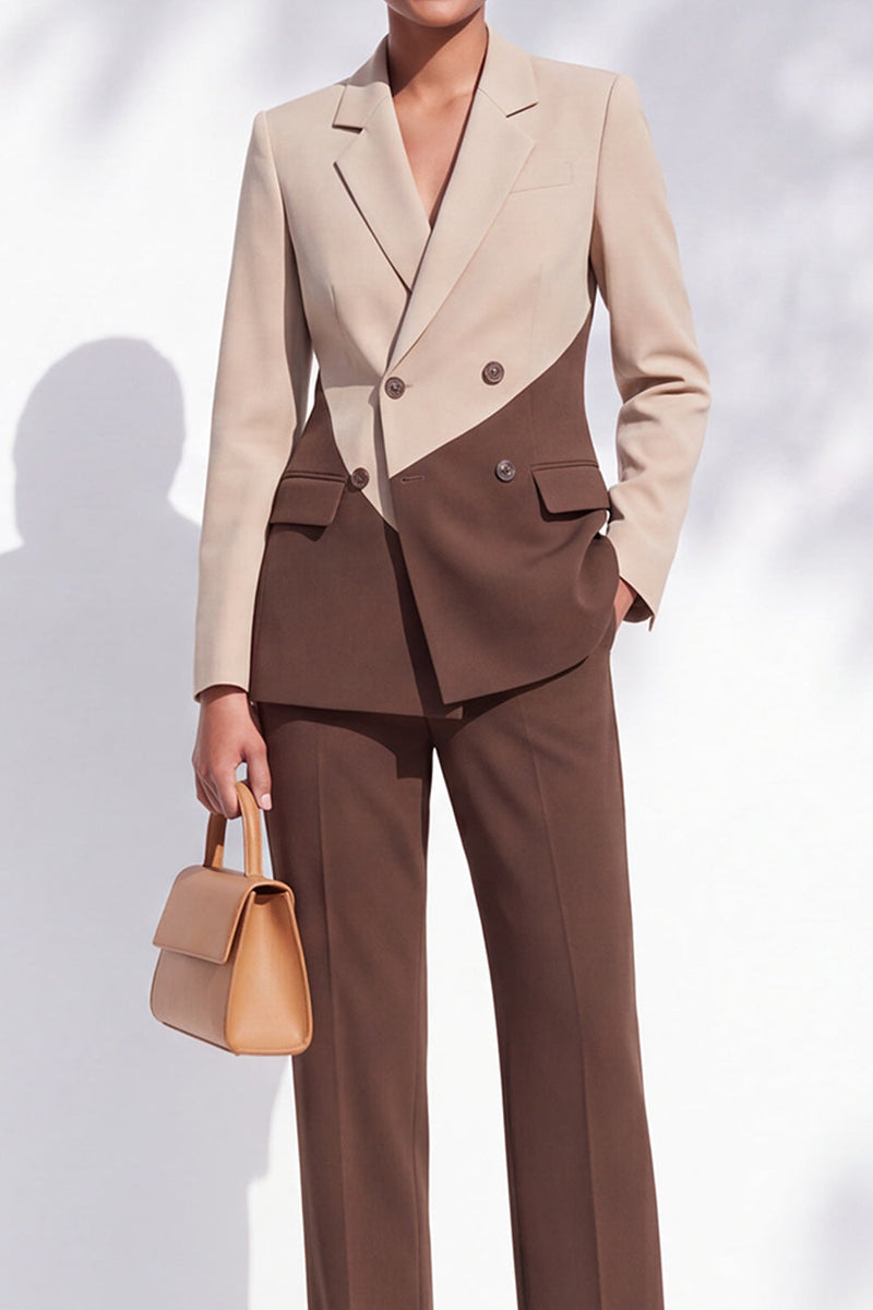Load image into Gallery viewer, Coffee and Khaki Color Block Notched Lapel 2-Piece Prom Suits with Pockets