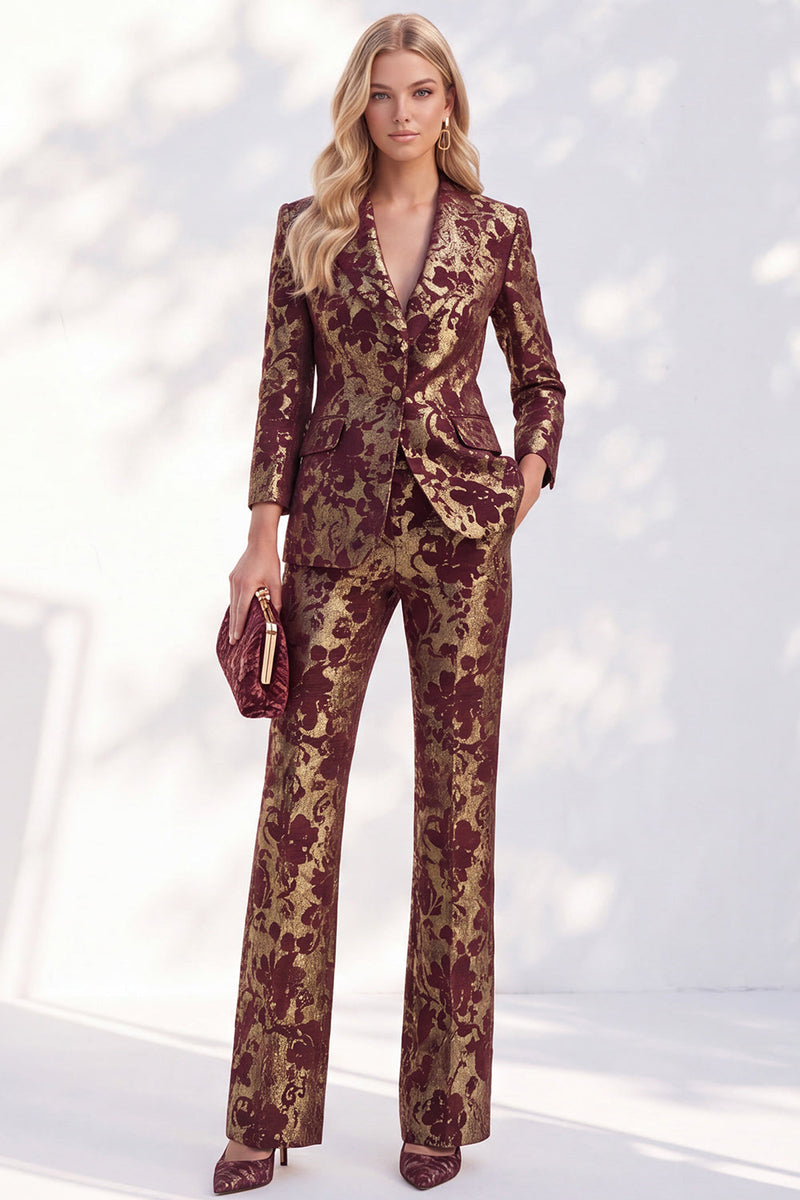 Load image into Gallery viewer, Rust Peak Lapel Slim Fit Jacquard 2-Piece Prom Suits with Pocket