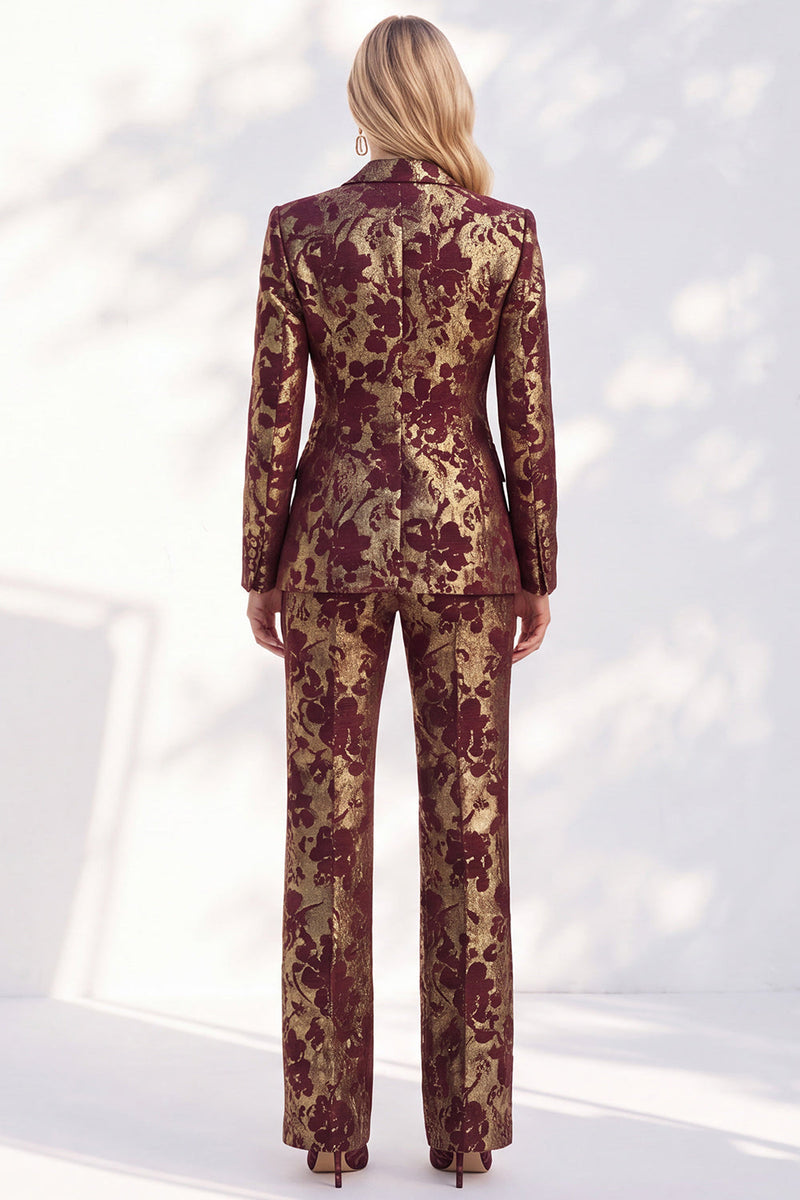 Load image into Gallery viewer, Rust Peak Lapel Slim Fit Jacquard 2-Piece Prom Suits with Pocket