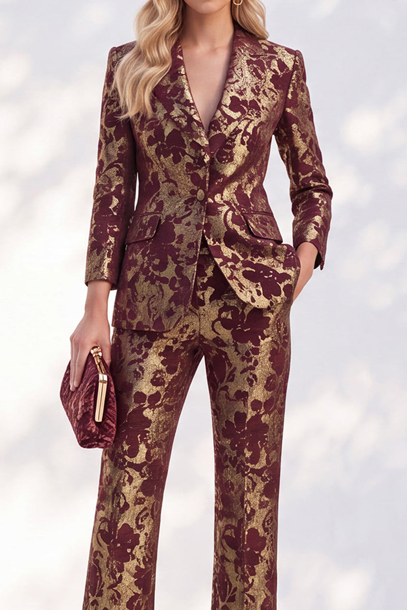 Load image into Gallery viewer, Rust Peak Lapel Slim Fit Jacquard 2-Piece Prom Suits with Pocket