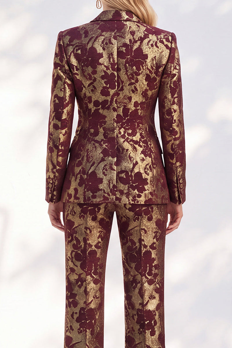 Load image into Gallery viewer, Rust Peak Lapel Slim Fit Jacquard 2-Piece Prom Suits with Pocket