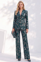 Load image into Gallery viewer, Dark Green Notched Lapel Floral 2-Piece Prom Suits