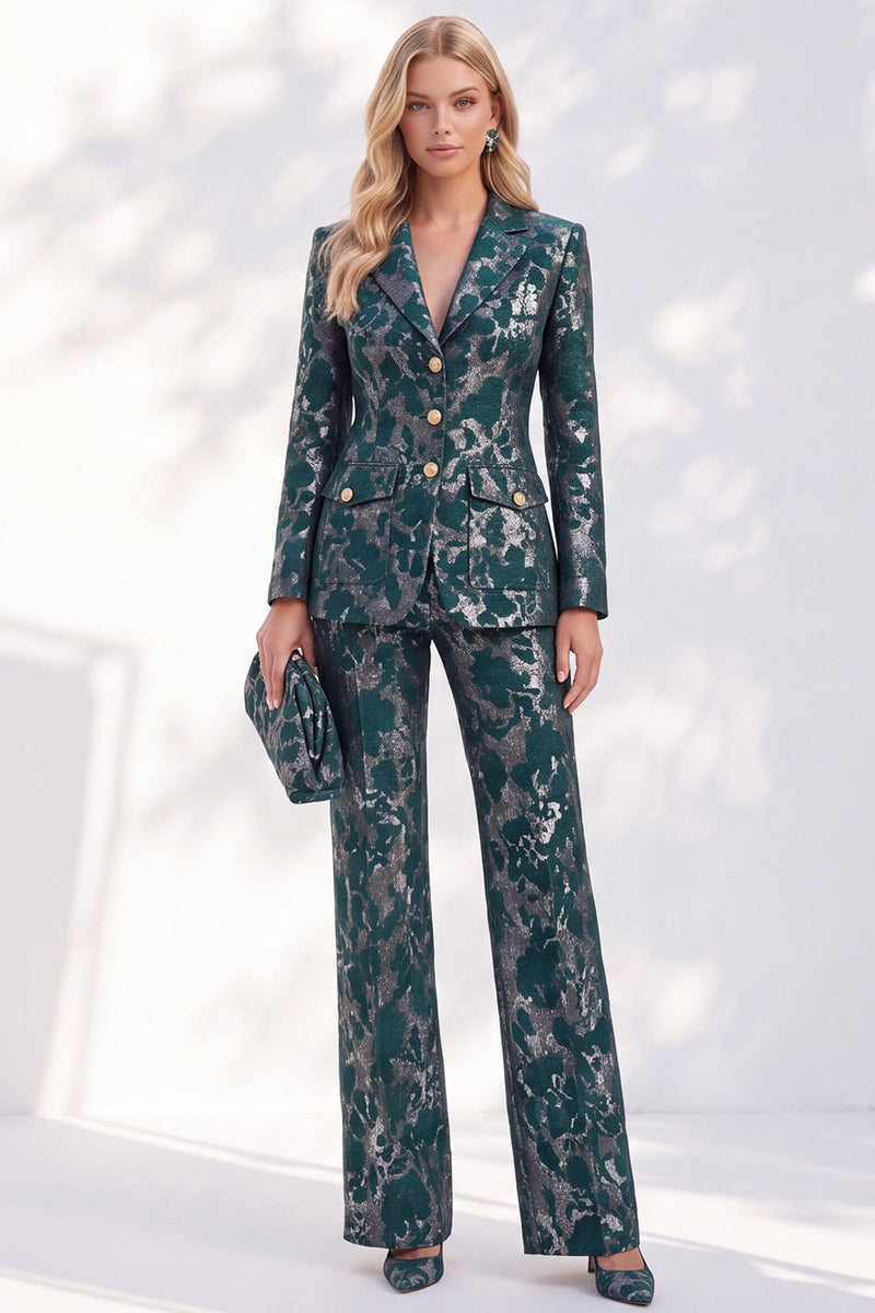Load image into Gallery viewer, Dark Green Notched Lapel Floral 2-Piece Prom Suits