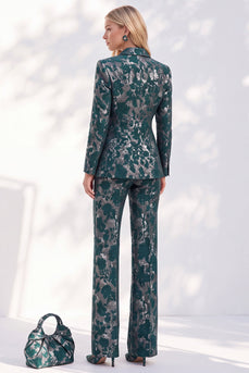 Dark Green Notched Lapel Floral 2-Piece Prom Suits