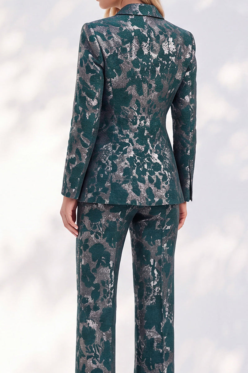 Load image into Gallery viewer, Dark Green Notched Lapel Floral 2-Piece Prom Suits