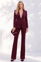 Load image into Gallery viewer, Burgundy 2-Piece Peak Lapel Slim Fit Long Sleeves Prom Suits