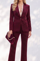 Load image into Gallery viewer, Burgundy 2-Piece Peak Lapel Slim Fit Long Sleeves Prom Suits