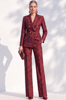 Load image into Gallery viewer, Dark Red Peak Lapel Floral Double Breasted 2-Piece Prom Suits