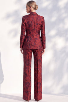 Dark Red Peak Lapel Floral Double Breasted 2-Piece Prom Suits