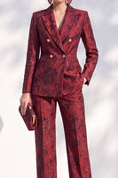 Load image into Gallery viewer, Dark Red Peak Lapel Floral Double Breasted 2-Piece Prom Suits