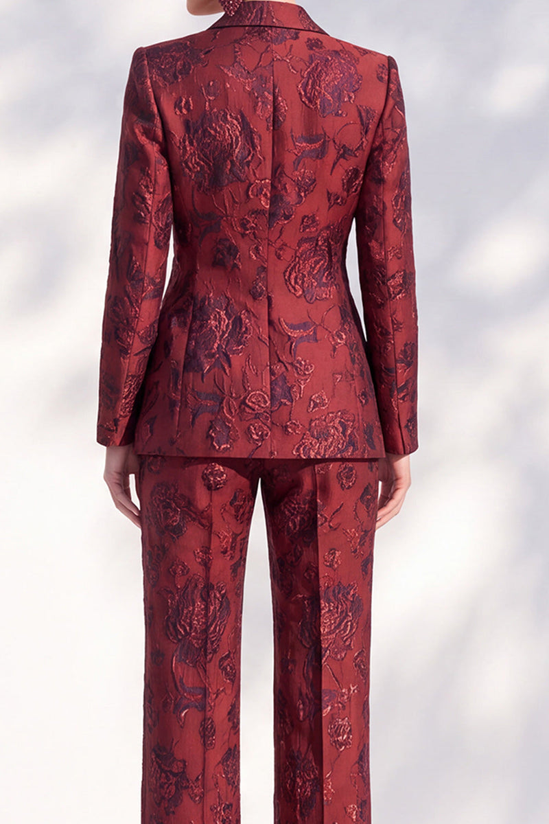 Load image into Gallery viewer, Dark Red Peak Lapel Floral Double Breasted 2-Piece Prom Suits