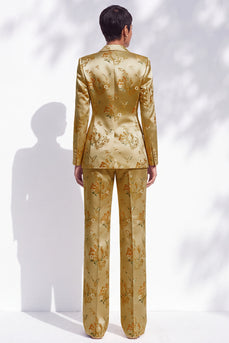 Floral Golden Peak Lapel Double Breasted 2-Piece Prom Suits
