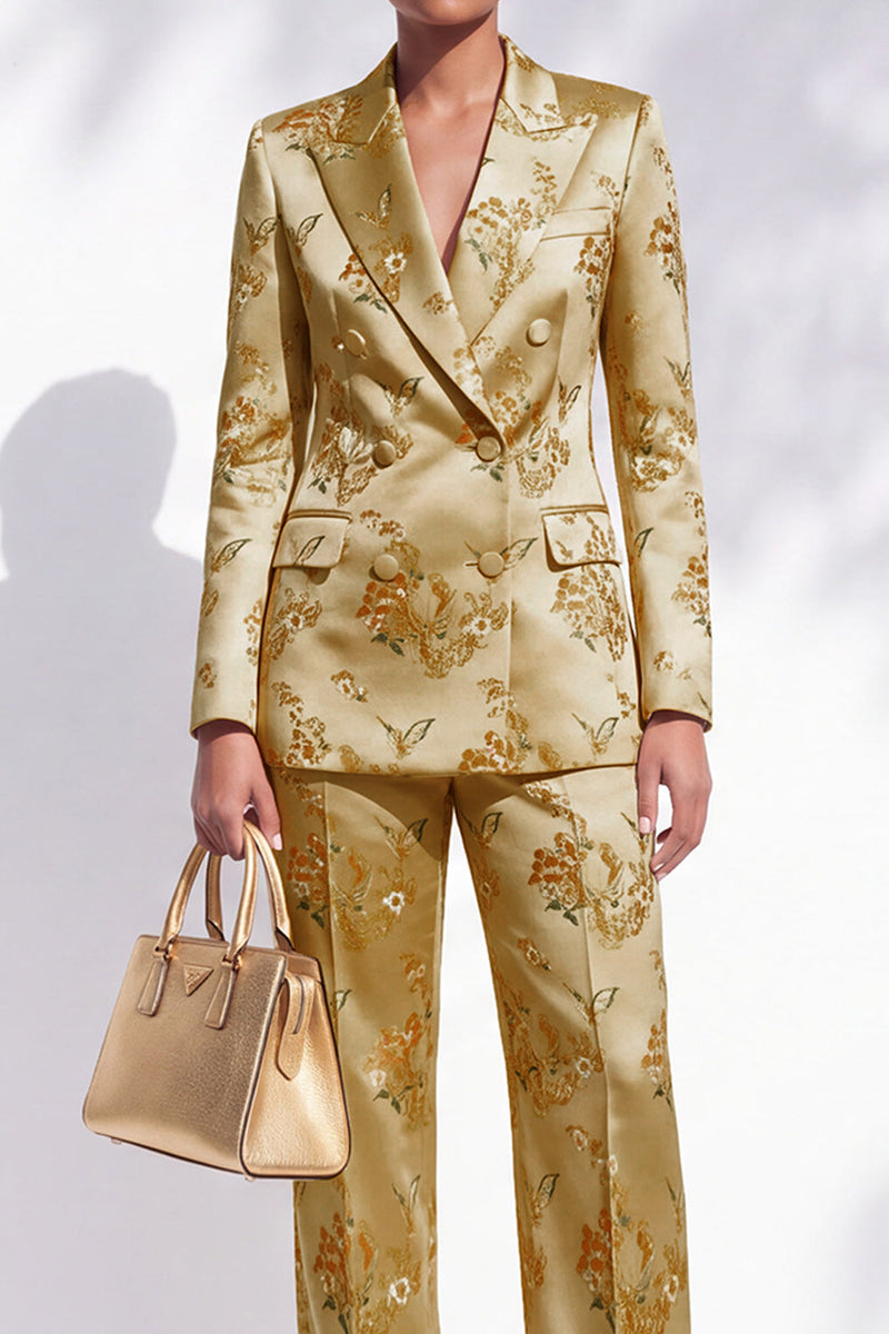 Load image into Gallery viewer, Floral Golden Peak Lapel Double Breasted 2-Piece Prom Suits