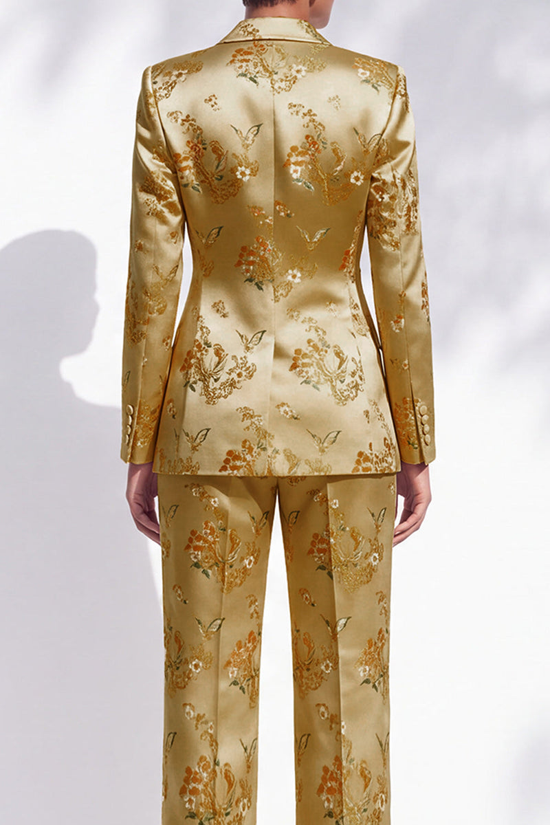 Load image into Gallery viewer, Floral Golden Peak Lapel Double Breasted 2-Piece Prom Suits