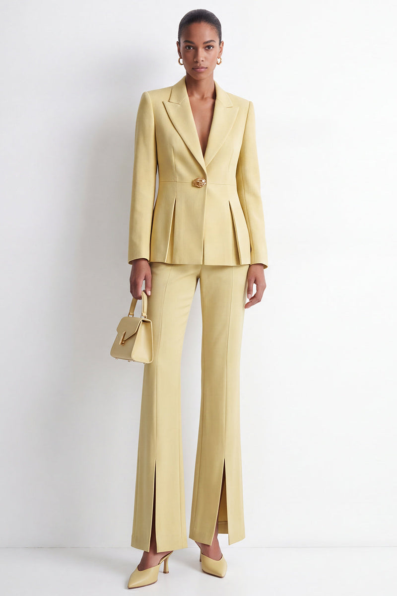 Load image into Gallery viewer, Yellow 2-Piece Peak Lapel One Button Prom Suits with Slit