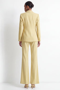 Yellow 2-Piece Peak Lapel One Button Prom Suits with Slit