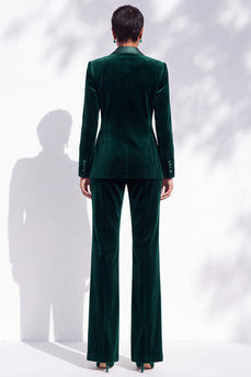 Dark Green  Breasted Piece Peak Lapel Velvet Prom Suits