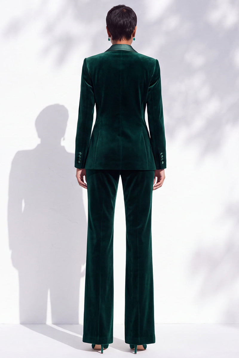 Load image into Gallery viewer, Dark Green  Breasted Piece Peak Lapel Velvet Prom Suits