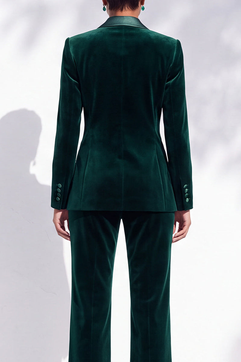 Load image into Gallery viewer, Dark Green  Breasted Piece Peak Lapel Velvet Prom Suits