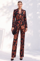 Load image into Gallery viewer, Black Peak Lapel 2-Piece Double Breasted Slim Fit Floral Prom Suits