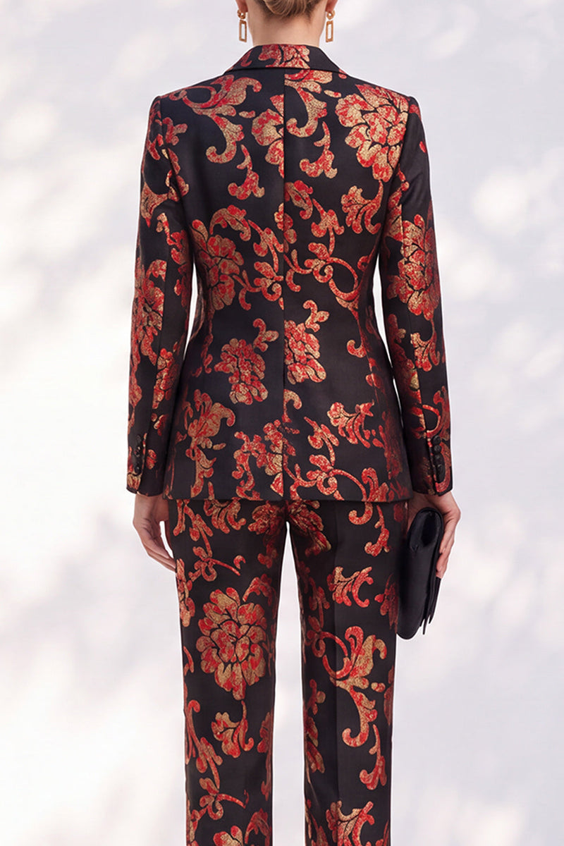 Load image into Gallery viewer, Black Peak Lapel 2-Piece Double Breasted Slim Fit Floral Prom Suits