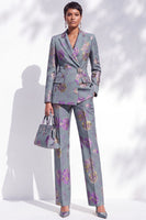 Load image into Gallery viewer, Floral Grey Blue One Button Peak Lapel 2-Piece Prom Suits with Pocket