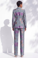 Load image into Gallery viewer, Floral Grey Blue One Button Peak Lapel 2-Piece Prom Suits with Pocket