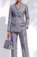 Load image into Gallery viewer, Floral Grey Blue One Button Peak Lapel 2-Piece Prom Suits with Pocket
