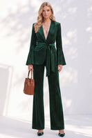Load image into Gallery viewer, Sparkly Dark Green Peak Lapel 2-Piece Beaded Prom Suits with Sash