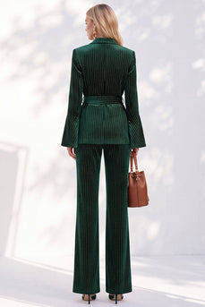 Sparkly Dark Green Peak Lapel 2-Piece Beaded Prom Suits with Sash