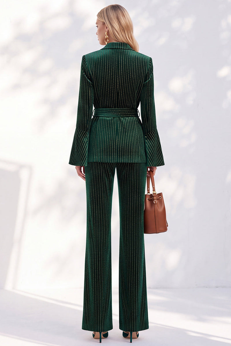 Load image into Gallery viewer, Sparkly Dark Green Peak Lapel 2-Piece Beaded Prom Suits with Sash