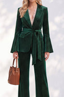 Load image into Gallery viewer, Sparkly Dark Green Peak Lapel 2-Piece Beaded Prom Suits with Sash