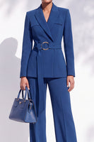 Load image into Gallery viewer, Berlin Blue Long Sleeves Peak Lapel 2-Piece Business Suits with Sash