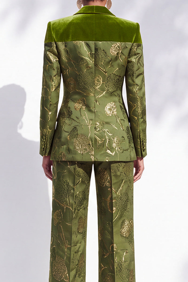 Load image into Gallery viewer, Olive Floral Peak Lapel One Button 2-Piece Long Sleeves Prom Suits