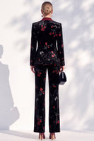 Load image into Gallery viewer, Black Red Flower Peak Lapel Double Breasted 2-Piece Velvet Prom Suits