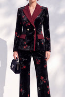 Load image into Gallery viewer, Black Red Flower Peak Lapel Double Breasted 2-Piece Velvet Prom Suits