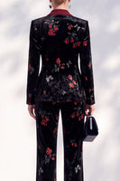 Load image into Gallery viewer, Black Red Flower Peak Lapel Double Breasted 2-Piece Velvet Prom Suits