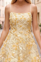 Load image into Gallery viewer, Sparkly Yellow A Line Lace Floral Short Cocktail Dress with Pearls