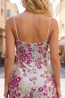Load image into Gallery viewer, Sparkly Silver Sequin Tight Floral Mini Cocktail Dress