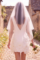 Load image into Gallery viewer, White V-Neck A Line Short Wedding Dress with 3D Flowers