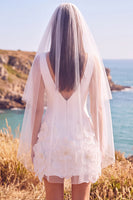 Load image into Gallery viewer, White V-Neck A Line Short Wedding Dress with 3D Flowers