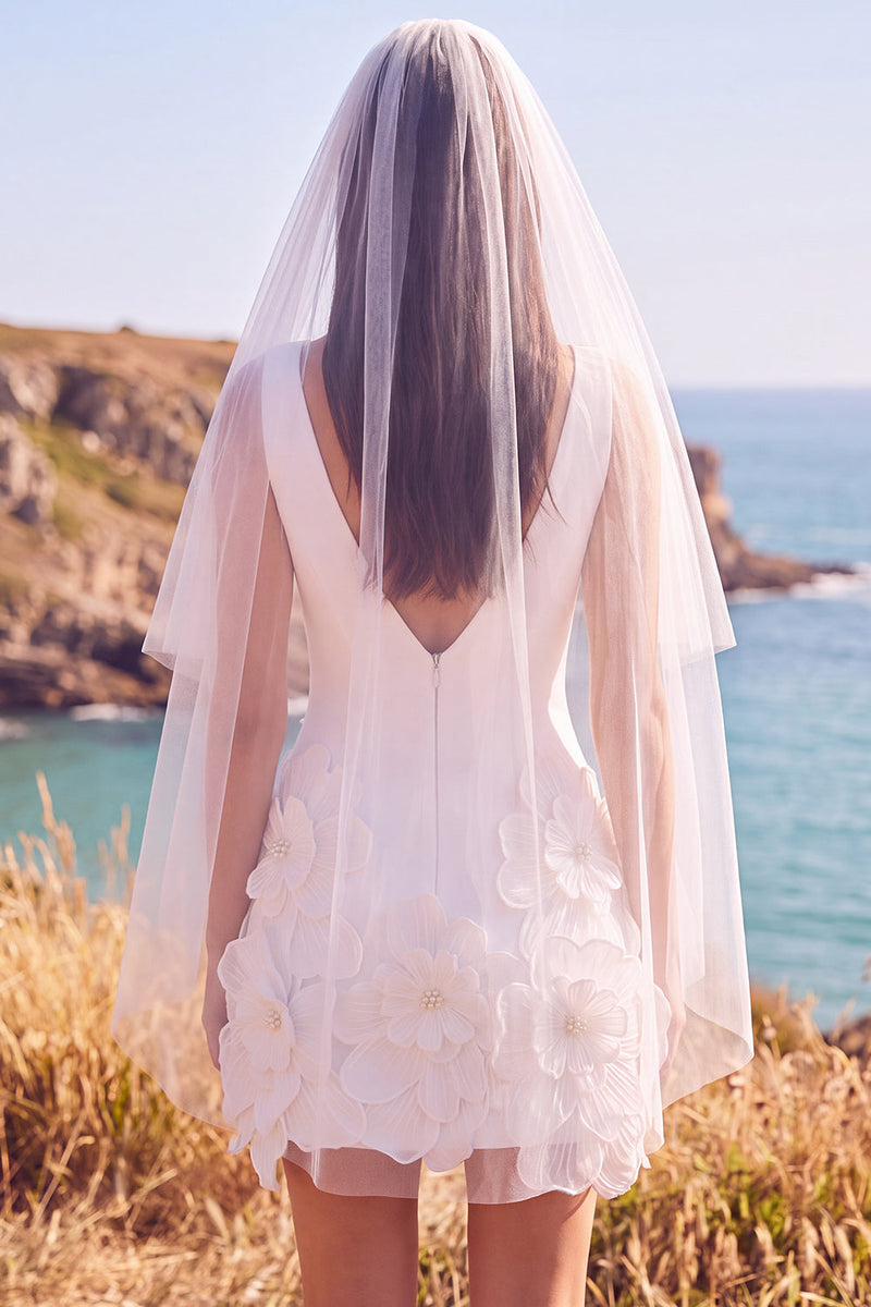 Load image into Gallery viewer, White V-Neck A Line Short Wedding Dress with 3D Flowers