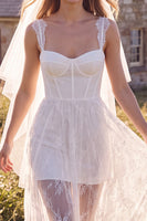 Load image into Gallery viewer, White Lace Corset Sweep Train Boho Wedding Dress