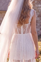 Load image into Gallery viewer, White Lace Corset Sweep Train Boho Wedding Dress