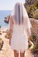 Load image into Gallery viewer, White Bodycon V-Neck Beaded Short Wedding Dress with 3D Flowers