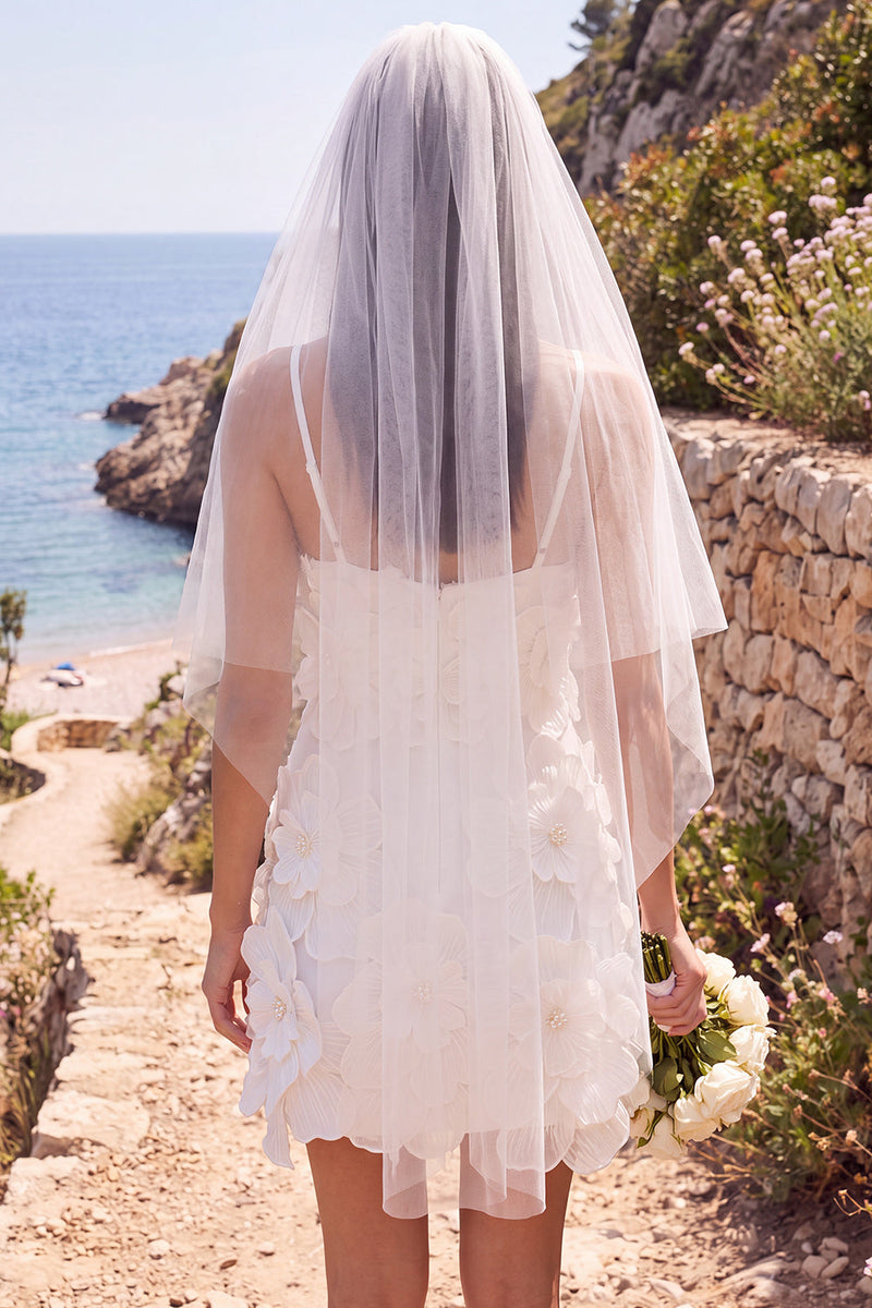 Load image into Gallery viewer, White Bodycon V-Neck Beaded Short Wedding Dress with 3D Flowers